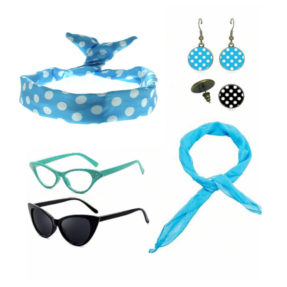 Cosplay de fiesta de la era europea y americana, ropa retro de la década de 1950, aretes de lunares, aretes, diadema, accesorios