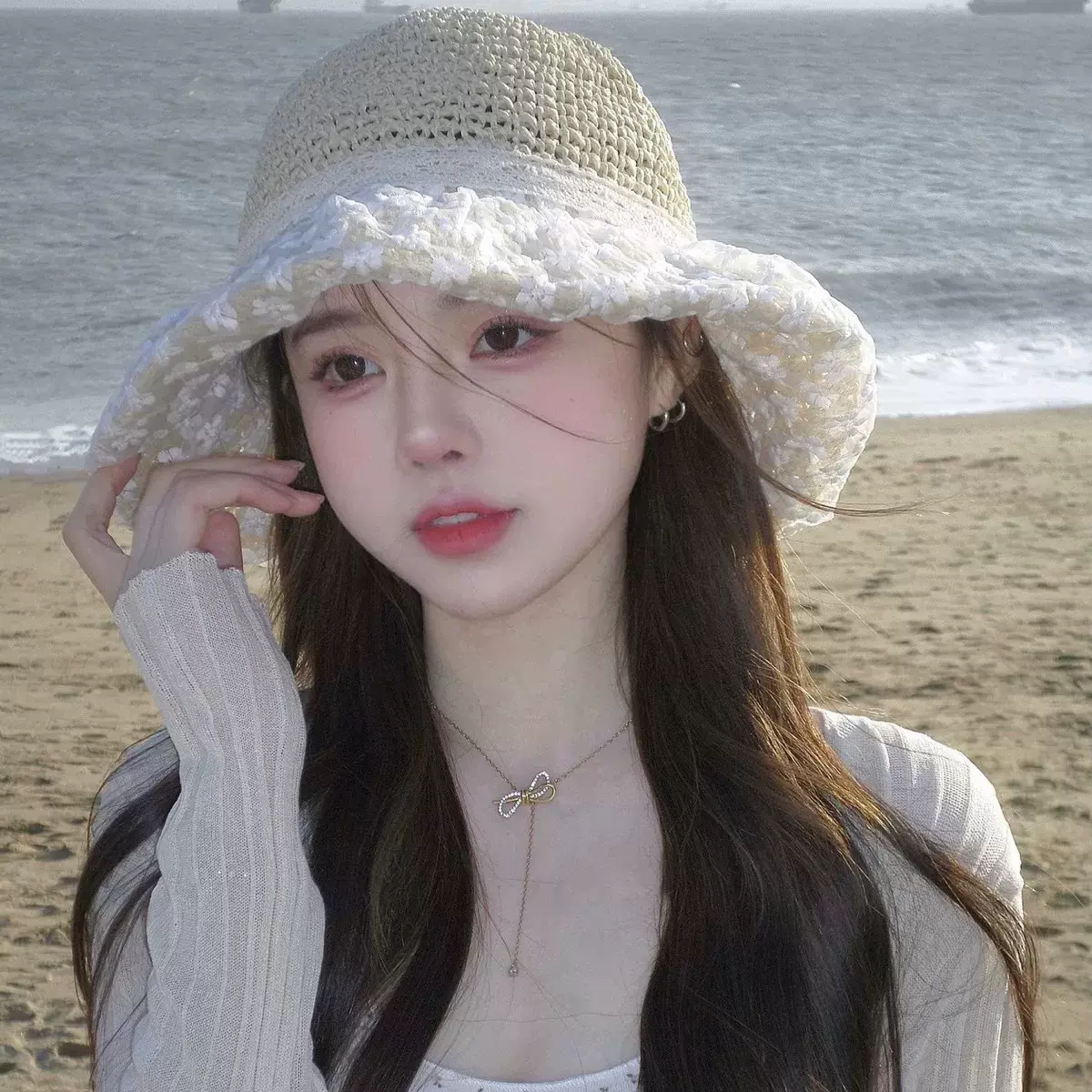 蕾丝花朵大草帽海边沙滩女士渔夫帽防晒防紫外线遮阳系带新款夏季
