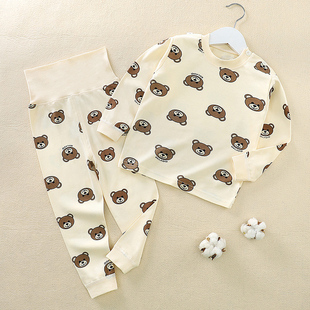 Baby Autumn Clothing Set Pure Cotton Children's Underwear Infant High-Waist Tummy-Protecting Pants Girls' Spring and Autumn Thermal Underwear Ginger Tea