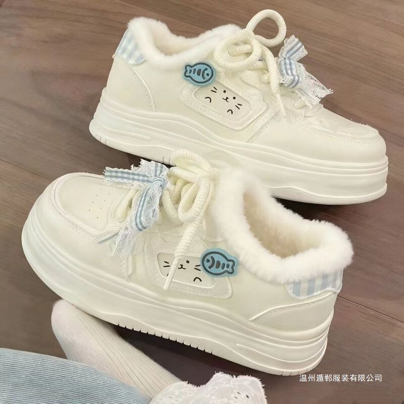 Cute Thick-Soled White Sneakers for Women, Fleece-Lined Versatile Casual Sports Shoes, 2025 New Cotton Shoes Cute Thick-Soled White Sneakers for Women, Fleece-Lined Versatile Casual Sports Shoes, 2025 New Cotton Shoes