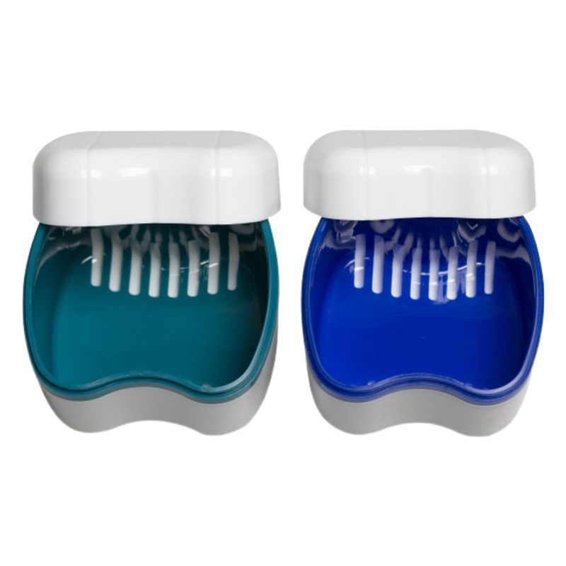 Venta al por mayor de estilo europeo de doble capa de boca completa dentadura de limpieza caja de almacenamiento con caja de almacenamiento de dientes caja de dentadura