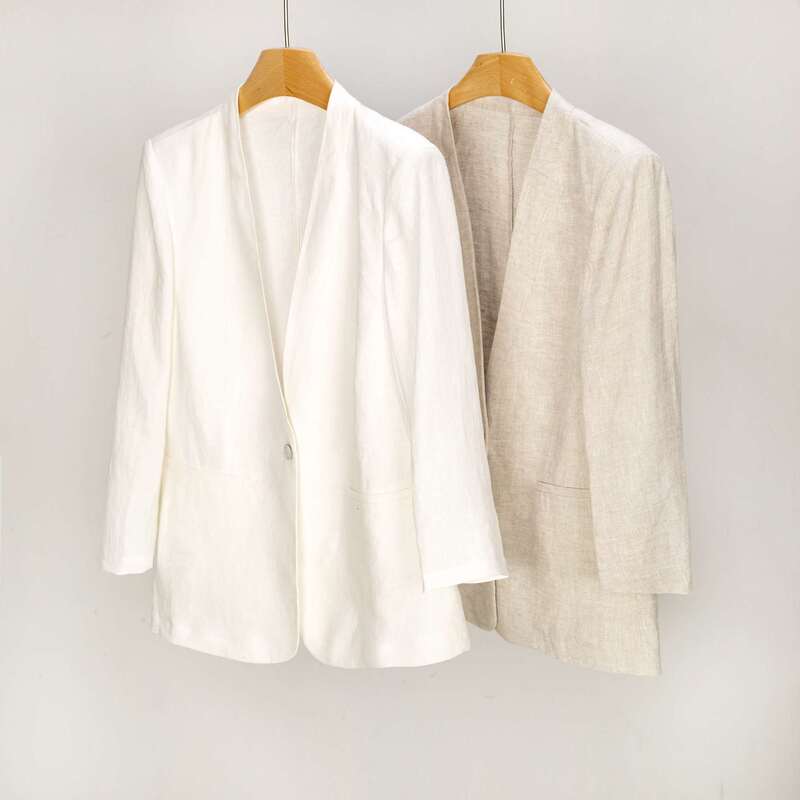 100% Linen Thin Suit Jacket High Luxury Relaxation Fashionable Old Money Style Wide Shoulder Profile Summer Commuting Leisure