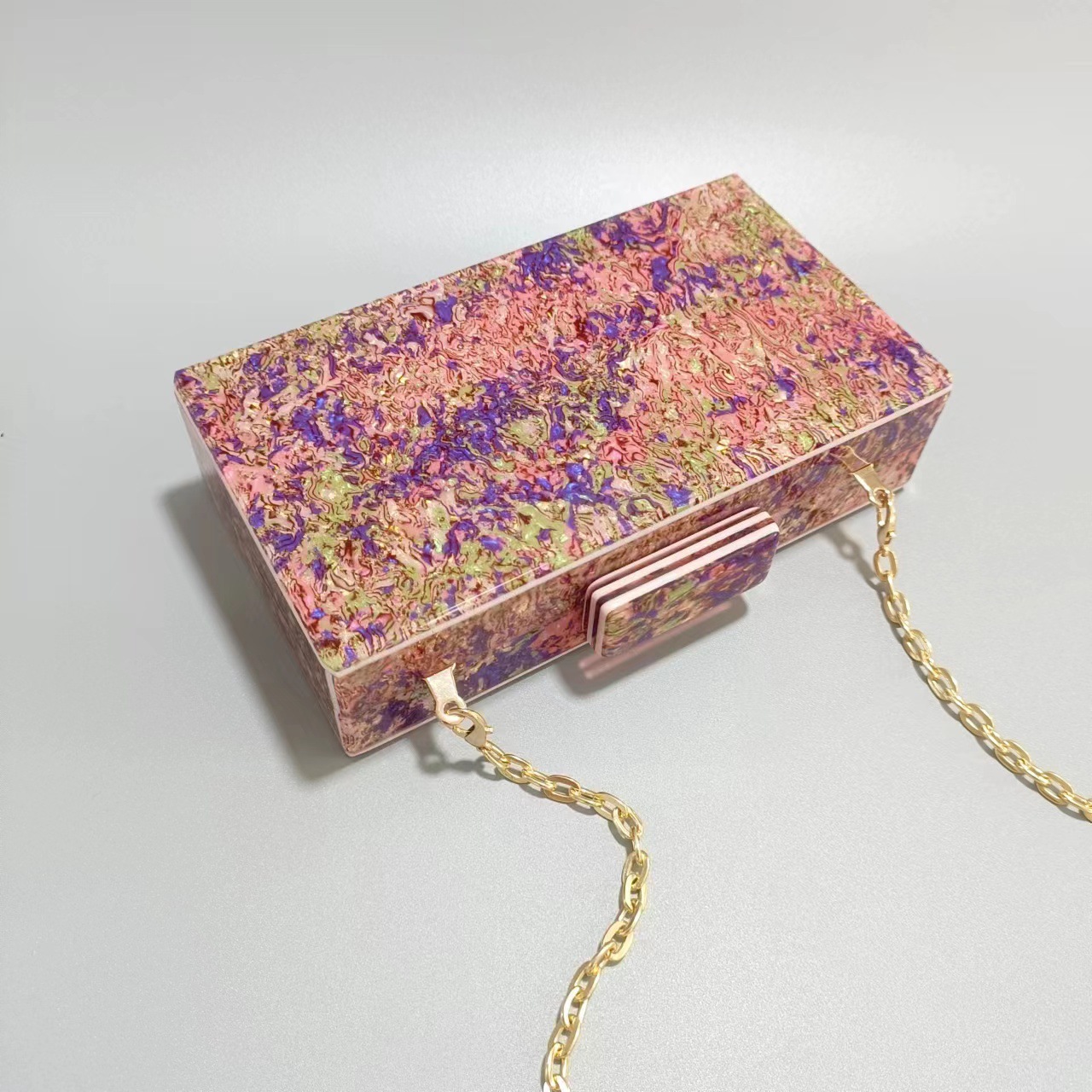 Elegant Shell Acrylic Evening Clutch Bag – Detachable Gold Chain & Bracelet Strap For Weddings, Parties & Special Occasions_voghion.com