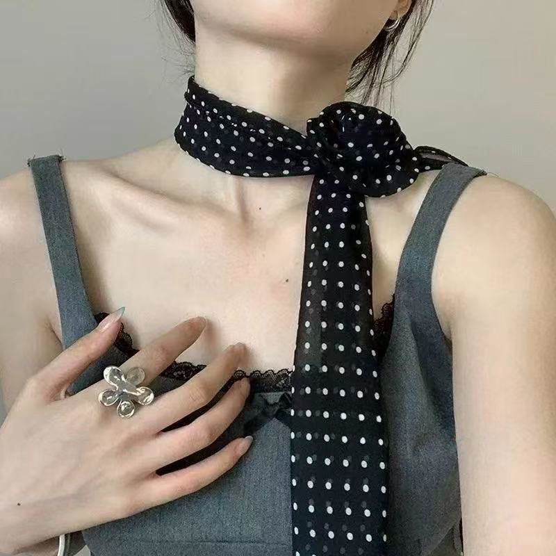 롱 실크 스카프 - 웨이브 도트