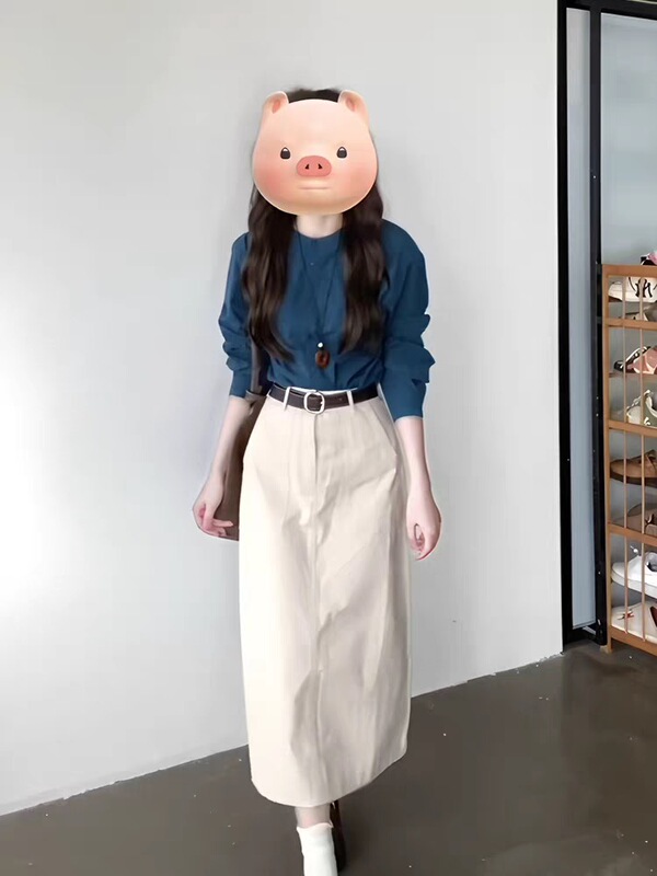法式复古湖蓝色长袖衬衫女2025秋季新款宽松显瘦上衣圆领百搭衬衣|undefined