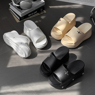 Thick-Soled High-Heeled Slippers for Women 2025 Summer New Height-Increasing Internet Celebrity Beach Sandals and Slippers Fashionable Eva Slippers