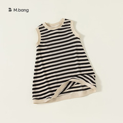 INSbobo Girls' Skirt Korean Style Knit Striped Backless Blouse Dress Children Sleeveless Strappy Dress XQ23277