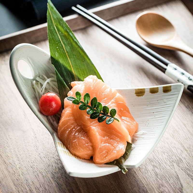 Folding Leaf Ceramic Japanese Fine Line Commercial Irregular Asymmetric Deep Plate Sushi Salad Bowl Dishes Food Plate