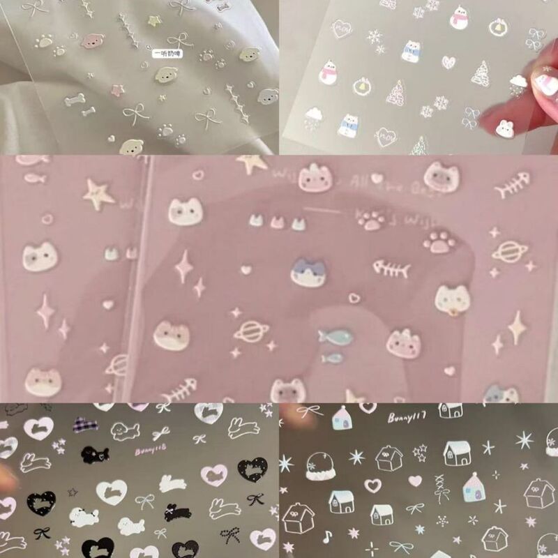 Ins Winter Snow Scene Simple Style Hand-Painted Cute Cats and Dogs 5D Relief Nail Art Stickers Nail Stickers Adhesive Stickers