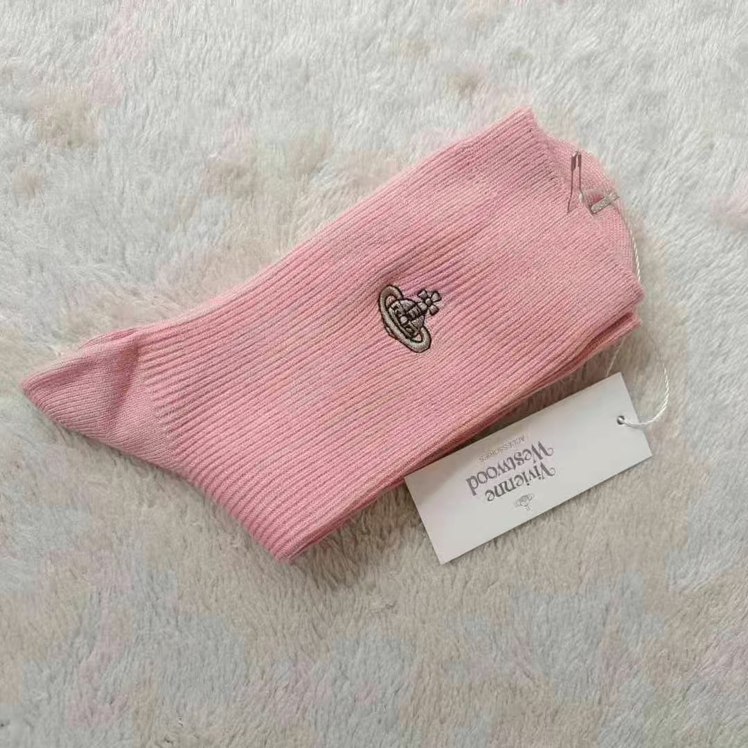 thumbnail for New Empress Dowager Saturn Socks Embroidered Double Needle Solid Color Mid-tube Women&#039;s Socks Japanese Style Autumn and Winter Warm Thread Piled Socks
