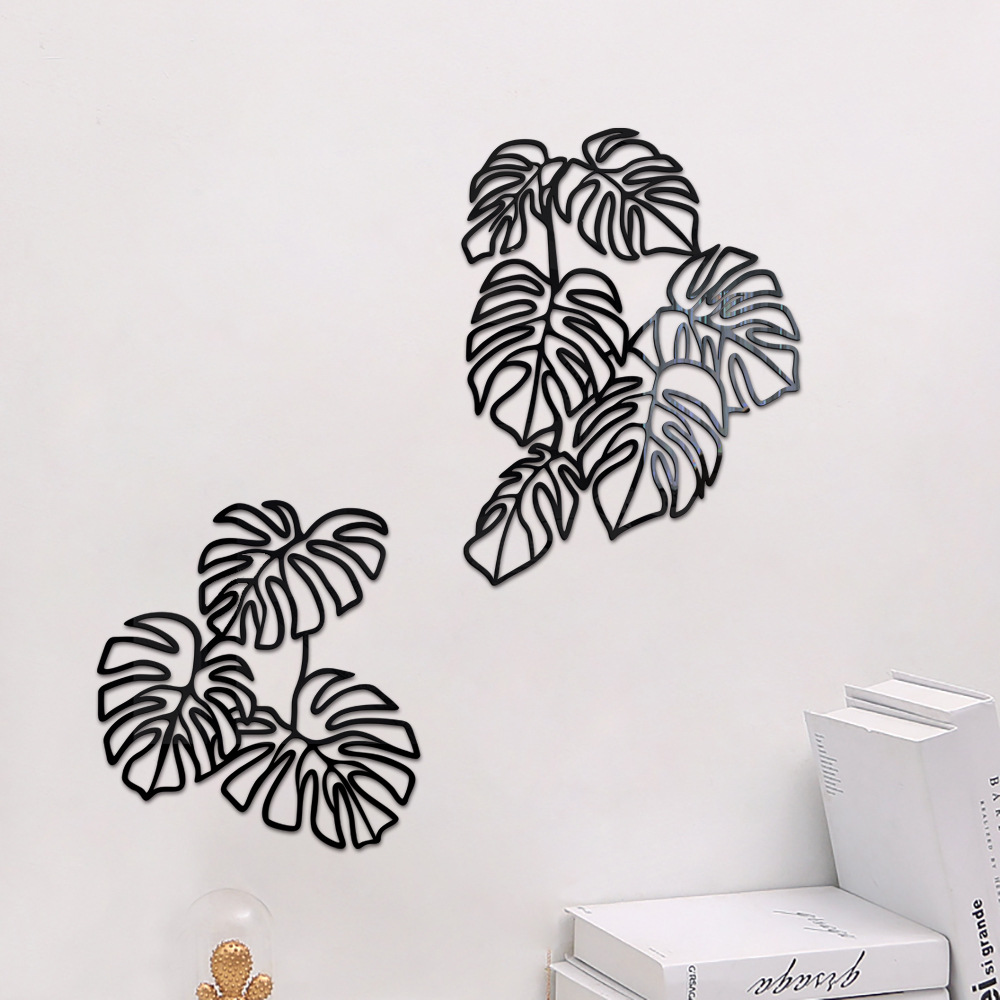 JM1076 Cross-Border 3D Palm Leaf Acrylic Home Decoration Self-Adhesive Mirror Wall Sticker_voghion.com