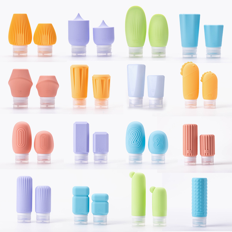 Viaje de silicona botella de 60ml 90ml gran capacidad conjunto de presión a prueba de fugas botella de almacenamiento de cosméticos nueva