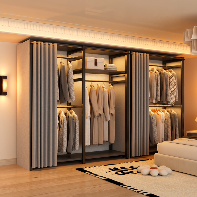 Clothes Rack for Home Use in Bedroom Rental, Sturdy and Durable Steel-Wood Dustproof Fabric Wardrobe, Easy-To-Assemble Metal Storage Rack Clothes Rack for Home Use in Bedroom Rental, Sturdy and Durable Steel-Wood Dustproof Fabric Wardrobe, Easy-To-Assemble Metal Storage Rack
