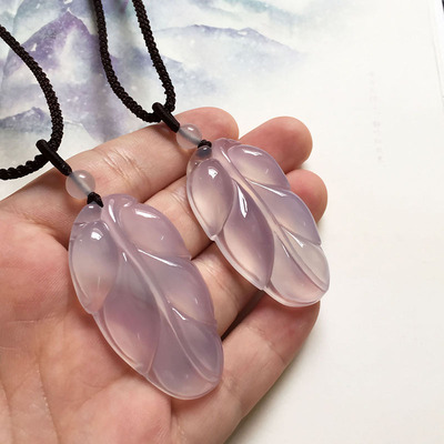 natural Brazil Ice Violet Chalcedony Leaf Pendant Vaginal Zijin Mussaenda men and women jade Pendant