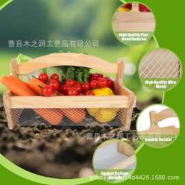 跨境木制家居杂物整理筐铁艺果蔬蔬菜水果收纳篮厨房置物整理筐