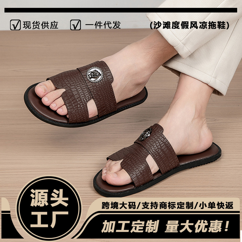 Cross-Border Wide-Fit, Wide-Toe, Large-Size Men's Crocodile-Patterned Slip-On Sandals, Summer Luxury Style, Non-Slip Rubber Sole Men's Slippers Cross-Border Wide-Fit, Wide-Toe, Large-Size Men's Crocodile-Patterned Slip-On Sandals, Summer Luxury Style, Non-Slip Rubber Sole Men's Slippers