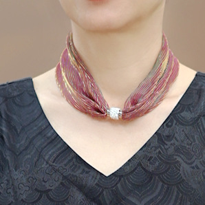 가죽 핑크-다채로운 마그네틱 버튼 실크 스카프