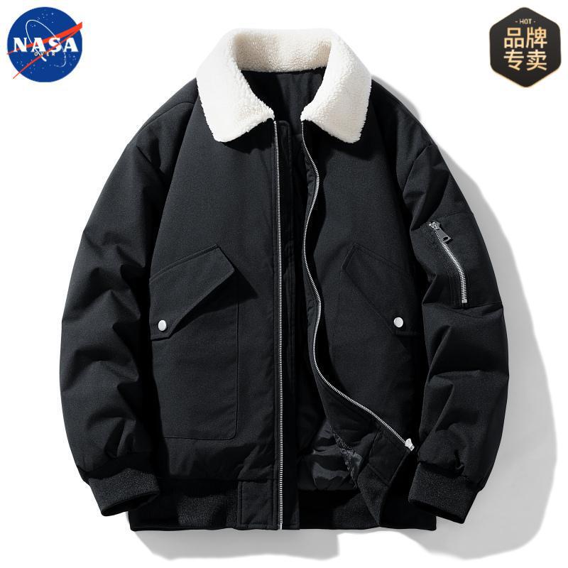 NASA品牌冬季加厚羊羔绒翻领棉衣男士大码潮牌保暖夹克棉服外套|undefined
