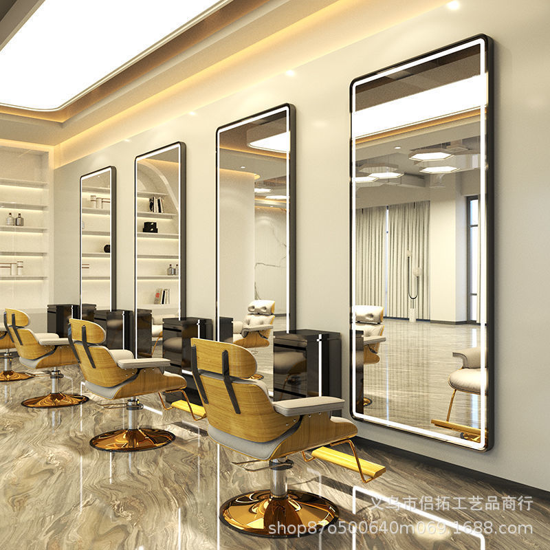 Espejo de Barbería con Luz, Estación de Espejo para Salón de Belleza, Espejo de Pared de una Sola Cara para Cortar el Cabello, Hacer Permanentes y Teñir, Venta al por Mayor de Fábrica