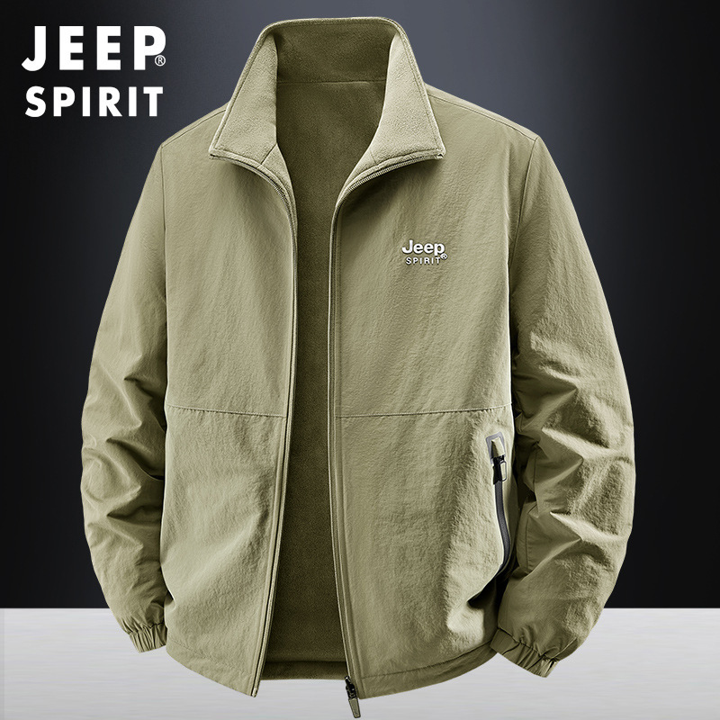 JEEP SPIRIT秋冬季男休闲夹克外套双面穿立领夹克大码上衣2502A|undefined