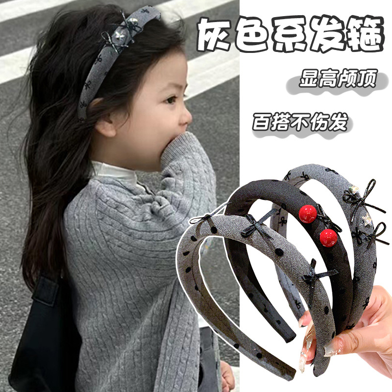 Corea del Sur, cabello de onda gris para niños, arco de arco, adornamiento de cabello de alto nivel, bandana de cabello, banda de cabello