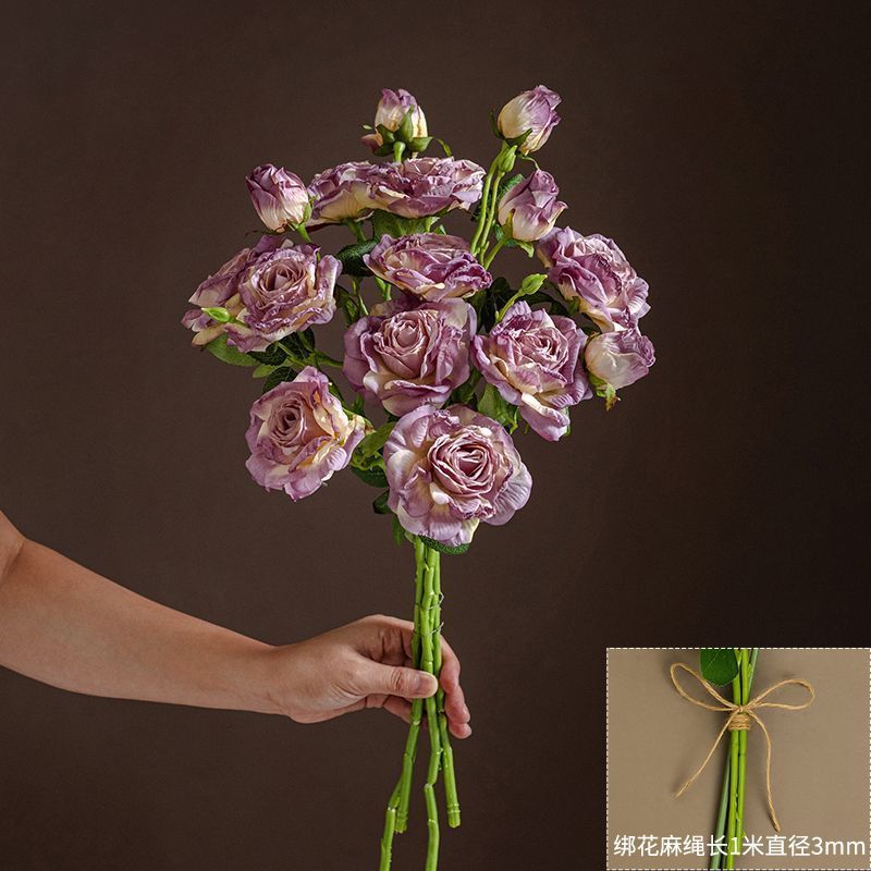 法式油画焦边仿真花玫瑰花假花复古插花客厅餐桌摆件装饰|undefined
