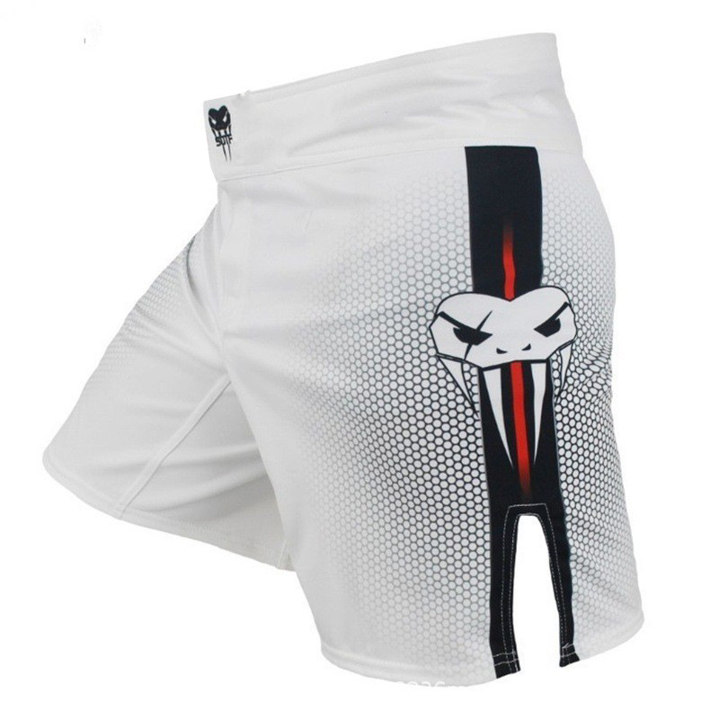 Summer Straight-Cut Slightly Elastic Mid-Waist Shorts with Sports Boxing Print
