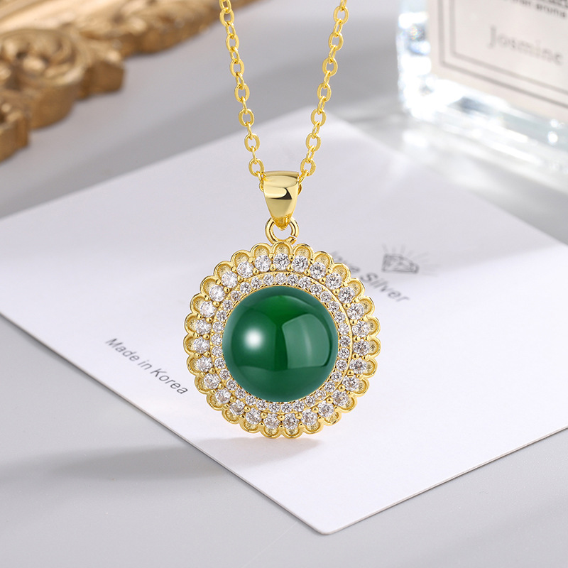 Ethnic retro organic agate pendant with zircon white jade