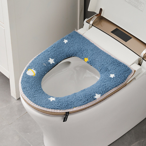 Zhenxing Toilet Mat FE2267 Zipper Cushion Universal Toilet Cover Thickened Winter Plaid Knitted Toilet Seat Cushion
