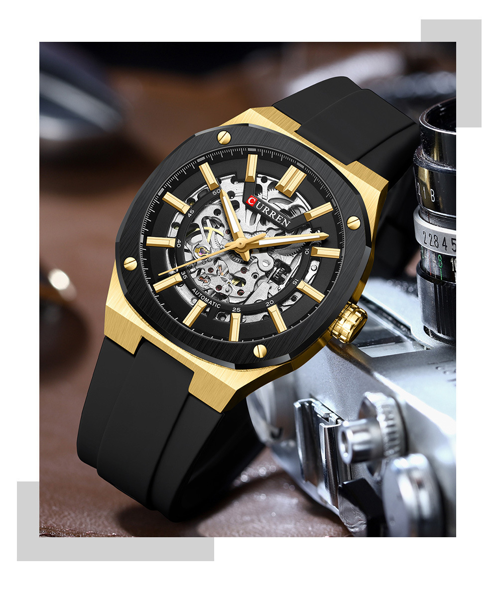 Curren Men's Automatic Skeleton Mechanical Watch Waterproof_voghion.com