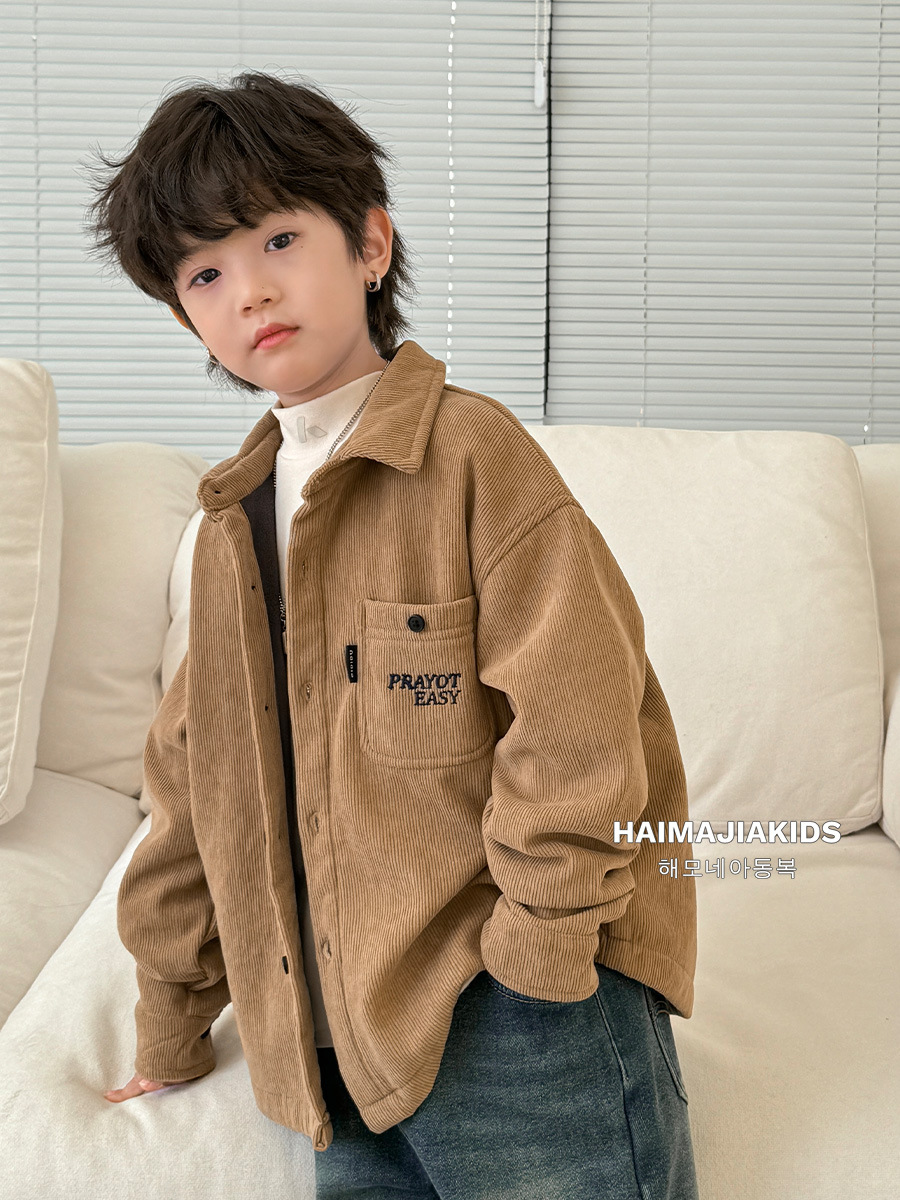 2024 haima‘s autumn and winter new children‘s boys‘ korean-style corduroy fleece thickened blouse children‘s winter clothing outer wear