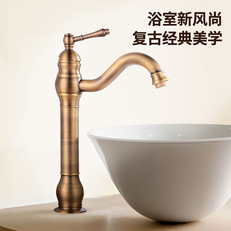 Foreign trade hot sale all copper antique black gula wire chrome plated table basin hot and cold faucet sitting single hole faucet