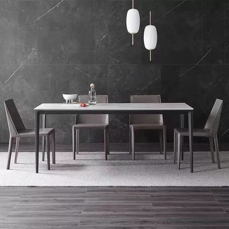 新款岩板餐桌椅组合成套纯白奶油风铝合金实心腿意式极简家用饭桌