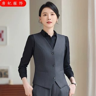 马甲背心女衬衫裤裙子经理前台工作服跨境批发职业装马夹三件套装