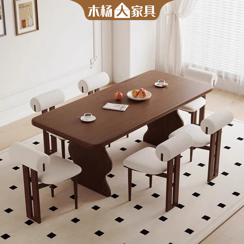 Wooden small apartment dining table for home use, white ash wood rectangular dining table set with chairs, French style dining table and chair combination