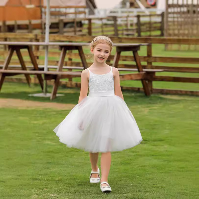 Explosiones de comercio exterior transfronterizo Europa y Estados Unidos vestido de boda infantil de encaje vestido de flores de rendimiento de fiesta de cumpleaños cinturón de rodillas vestido