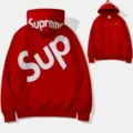 Red hooded plus velvet large back label