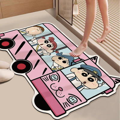 Crayon Xiaoxin Diatom Mud Quick-drying Soft Floor Mat Bathroom Toilet Cartoon Absorbent Non-slip Toilet Carpet (Avtomobil döşəmə paspasları) - dy-small-new-pink-car-40x-60cm-non-slip-quick-drying
