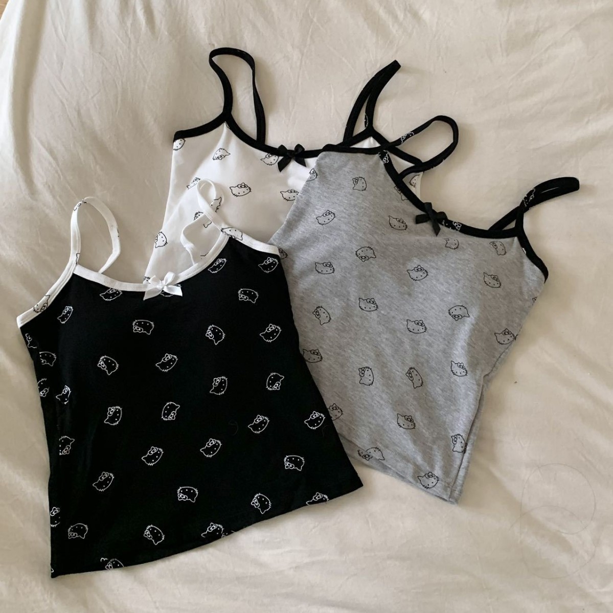 2025 Japanese Style Sweet Hot Girl Kitty Cat Print Contrast Color Camisole Slim Sexy Pure Desire Hot Girl Top Women