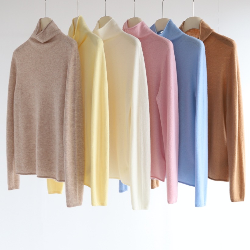 秋冬新款羊绒羊毛卷边高领针织打底衫女堆堆领直筒打底针织上衣