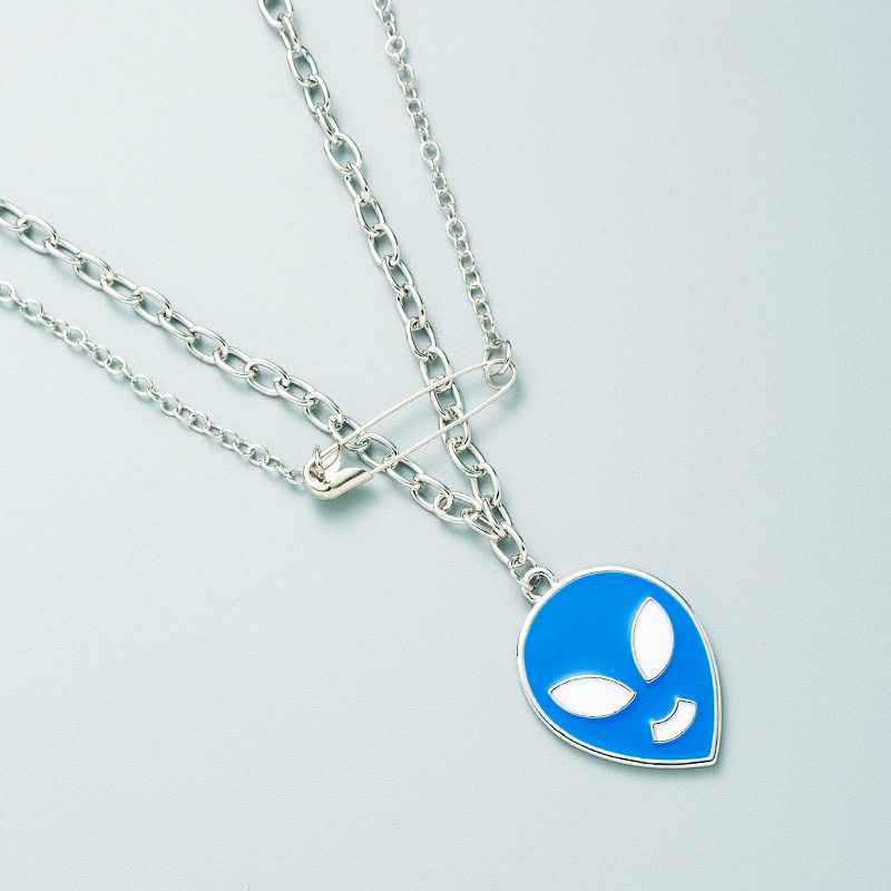 fashion multi-layer chain Halloween brooch pendant necklace alloy dripping oil personality hip-hop s