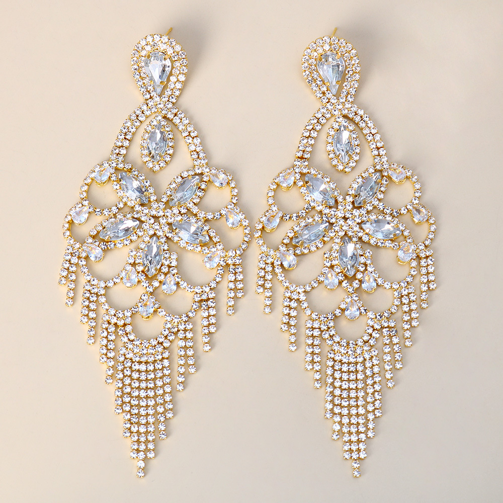 Fashion Geometric Alloy Rhinestone Earrings Tassel Crystal Earrings 1 Pair