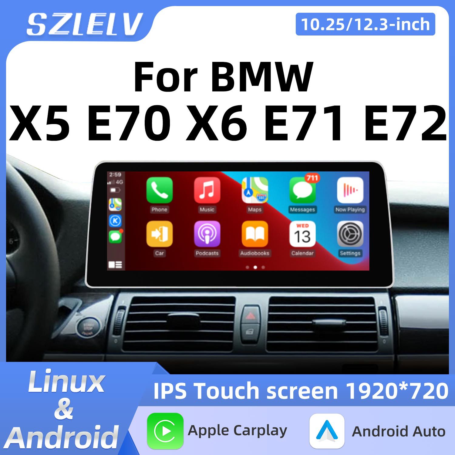 车载大屏触摸导航适用宝马X5 E70 X6 E71 E72 2007-2013年carplay