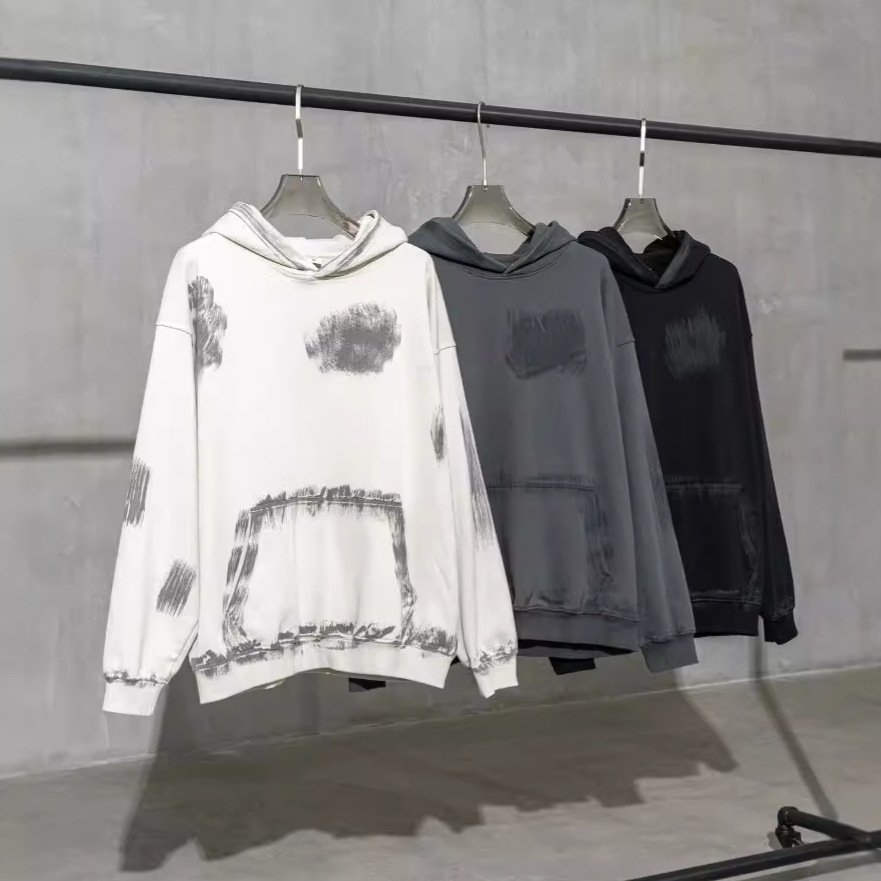 Vêtements pour hommes, streetwear décontracté, délavé, peint, ample, sweat à capuche surdimensionné_voghion.com