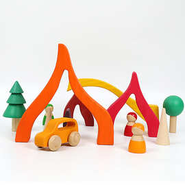木质彩虹积木四大元素搭建早教益智类拼装玩具套装叠叠乐儿童玩具