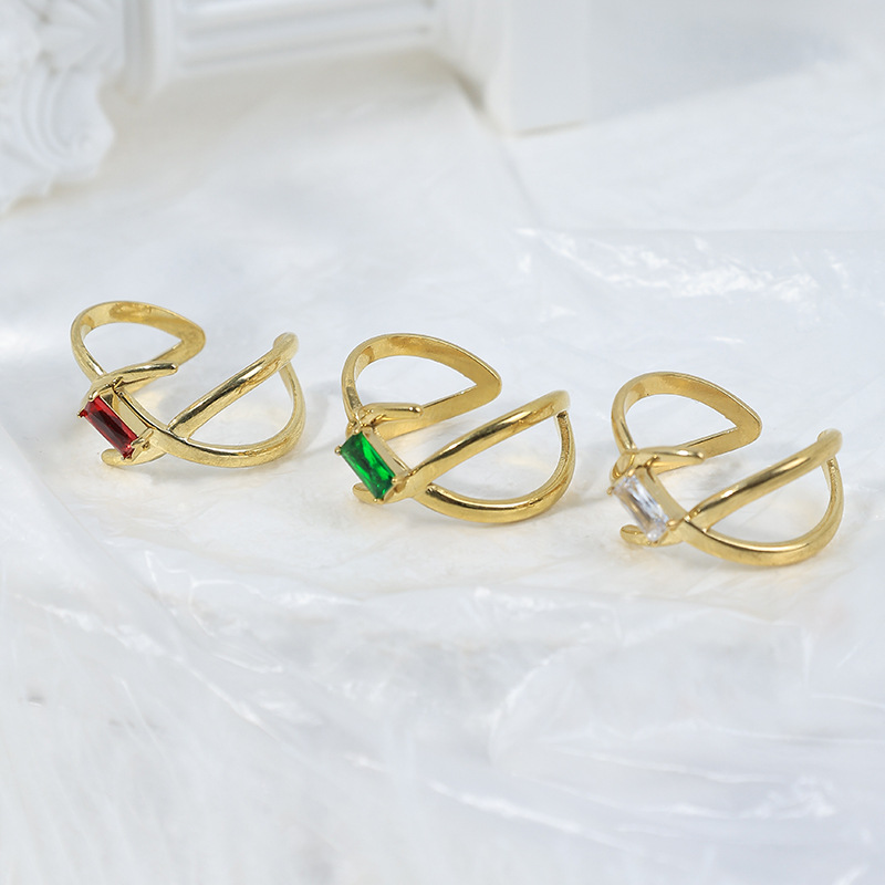 Sophisticated square stone inlay with zircon stainless steel