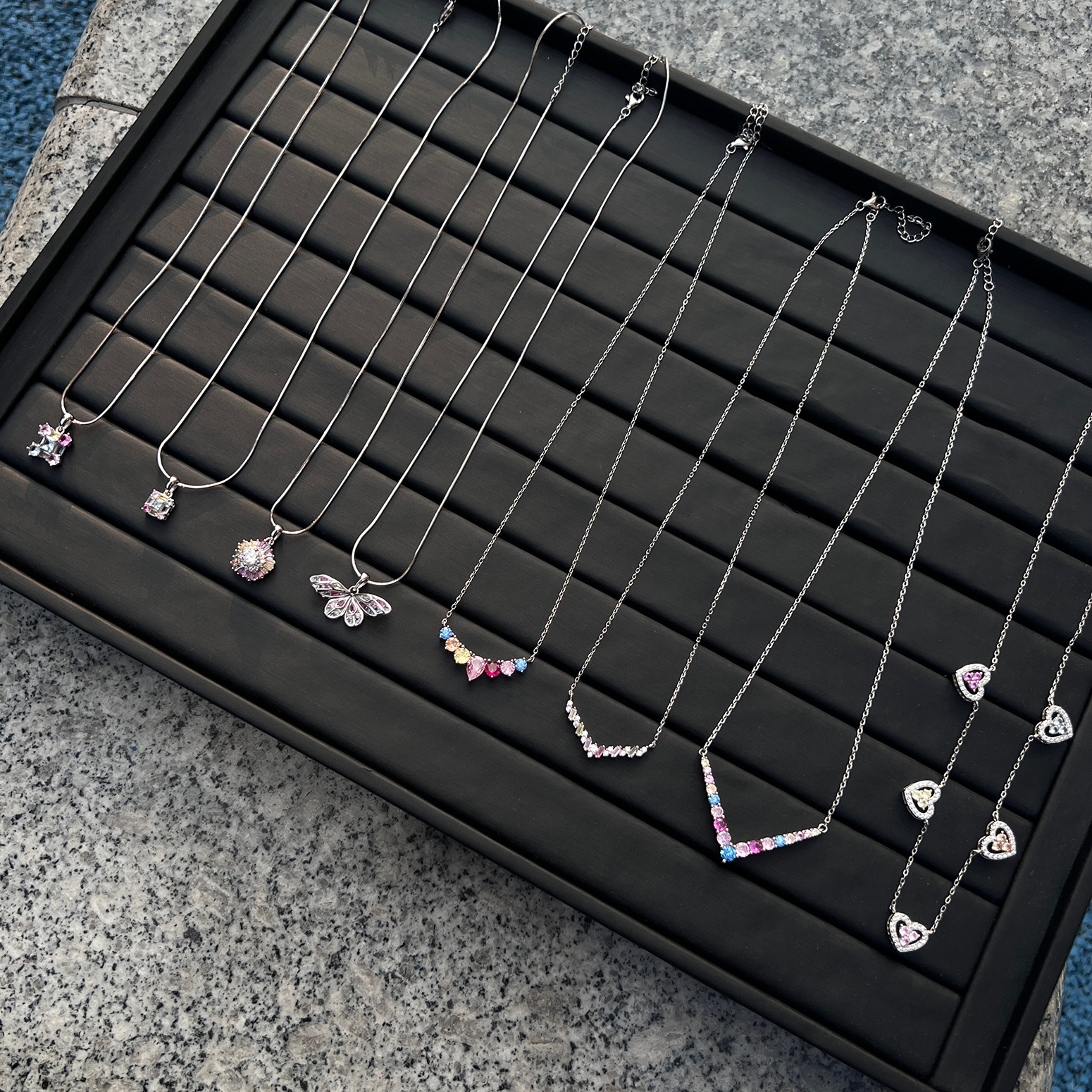 13g Weight Zircon Inlay Material Necklace Classification cable chain Chain Type 1 Piece Quantity Daily, Street Occasion 925 Sterling Silver Material Water Droplets, Heart Shape, Butterfly Pattern Women's Gender Inlay Design Simple Style Style 925 Sterling Silver Zircon Cable Chain Inlay Water Droplets Heart Shape Butterfly Necklace 无