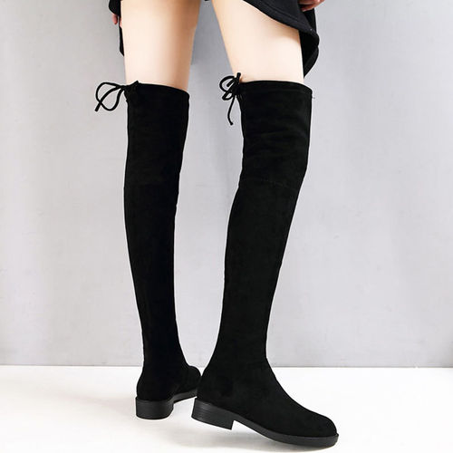 Women's Knee-High Slimming Elastic Boots 2025 Autumn/Winter Flat Fleece Lined Over-the-Knee Boots