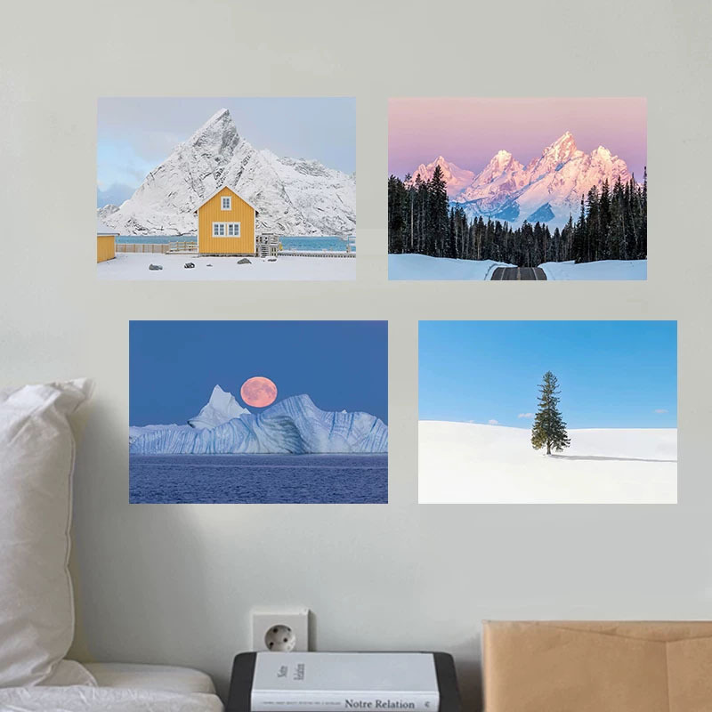 Ins Winter Snow Mountain Scenery Poster Wall Sticker Home Decor Desktop Bedside Photo Background Wall Fresh Style Decorative Painting Sticker