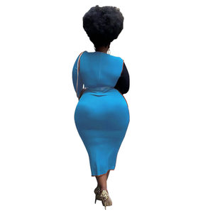 product - wholesale Plus Size Women Clothing Spring Stitching Contrast Color Tight Dress - 4
